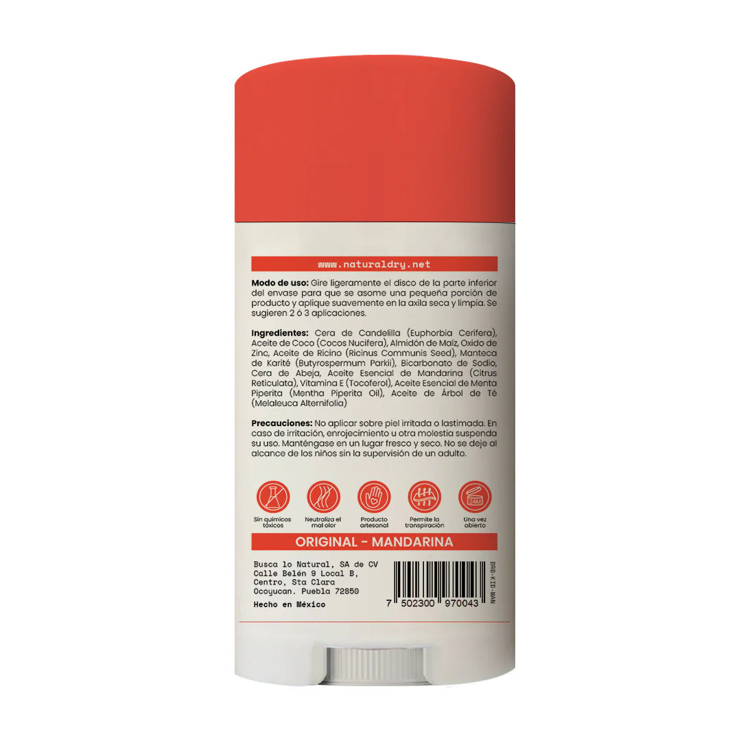 Desodorante natural en barra para NIÑOS (Mandarina) NaturalDry