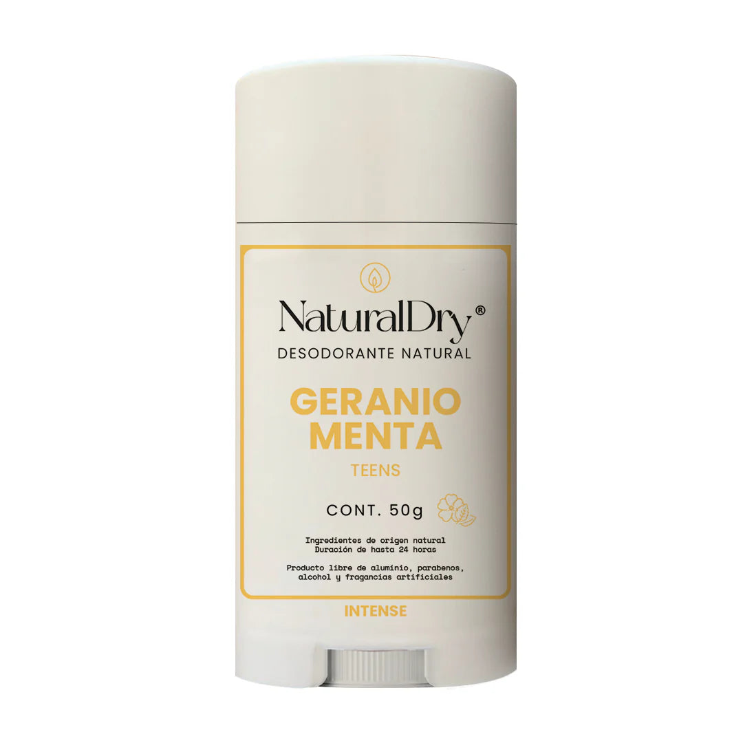 Desodorante natural en barra para ADOLESCENTES (Aroma geranio menta) NaturalDry