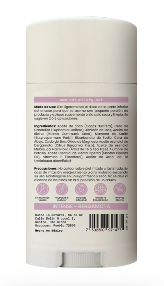 Desodorante natural Natural Dry MUJER INTENSE en barra - Aroma Bergamota con ALUMBRE