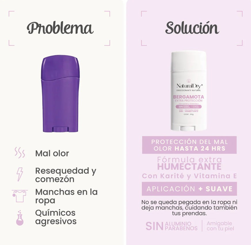 Desodorante natural Natural Dry MUJER INTENSE en barra - Aroma Bergamota con ALUMBRE
