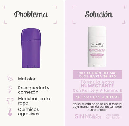Desodorante natural Natural Dry MUJER INTENSE en barra - Aroma Bergamota con ALUMBRE